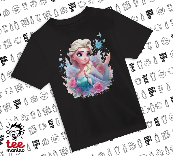 Elsa Princess — ΜΑΥΡΟ Άνετο παιδικό T-Shirt από 100% βαμβάκι, για κάθε μέρα. Vegan & OEKO-TEX πιστοποιημένο.