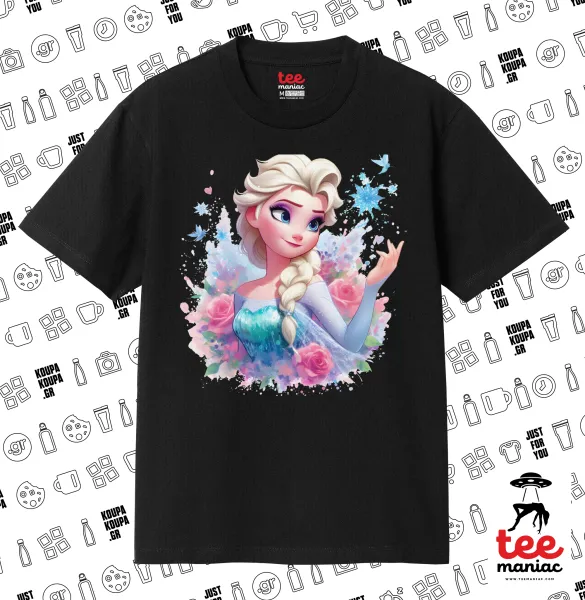 Elsa Princess — ΜΑΥΡΟ Κλασικό T-Shirt, διπλής ραφής, χωρίς πλευρικές ραφές από 100% βαμβάκι. Vegan & OEKO-TEX πιστοποιημένο.