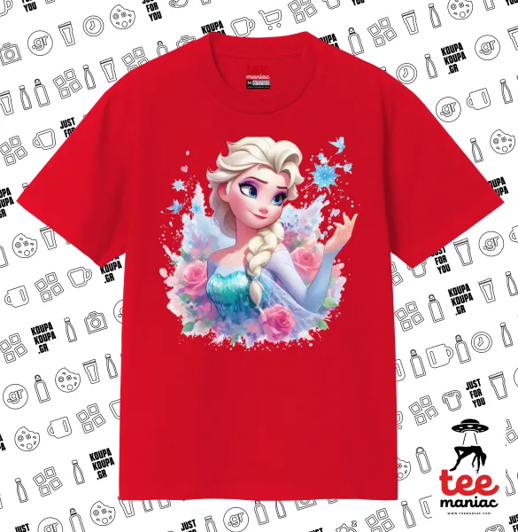 Elsa Princess — ΚΟΚΚΙΝΟ Κλασικό T-Shirt, διπλής ραφής, χωρίς πλευρικές ραφές από 100% βαμβάκι. Vegan & OEKO-TEX πιστοποιημένο.