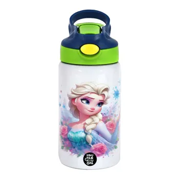 Elsa Princess, Παιδικό παγούρι θερμό, ανοξείδωτο, με καλαμάκι ασφαλείας, πράσινο/μπλε (350ml)