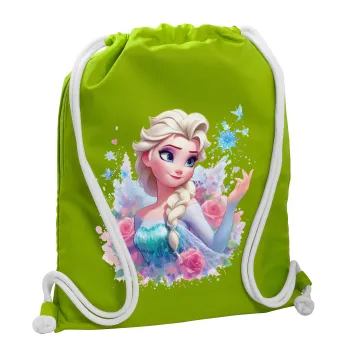 Elsa Princess, Τσάντα πλάτης πουγκί GYMBAG LIME GREEN, με τσέπη (40x48cm) & χονδρά κορδόνια