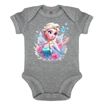 Elsa Princess, Βρεφικό φορμάκι μωρού, 0-18 μηνών, ΓΚΡΙ ΜΕΛΑΝΖΕ, 100% Organic Cotton, κοντομάνικο