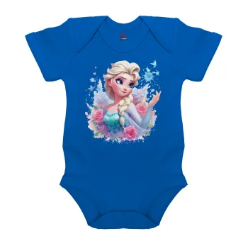 Elsa Princess, Βρεφικό φορμάκι μωρού, Μπλε Κοβαλτίου, 100% Organic Cotton, κοντομάνικο