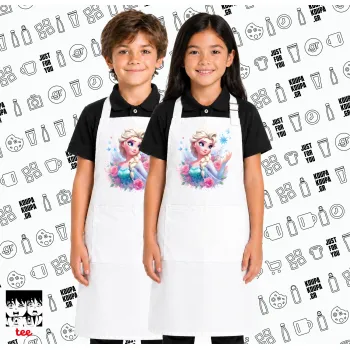 Elsa Princess, Λευκή ΠΑΙΔΙΚΗ Ποδιά μακριά Σεφ ολόσωμη με τσέπες