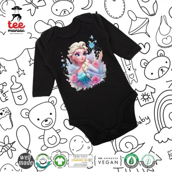 Elsa Princess, Μακρυμάνικο βρεφικό φορμάκι, 0-18 μηνών, ΜΑΥΡΟ, 100% Organic Cotton