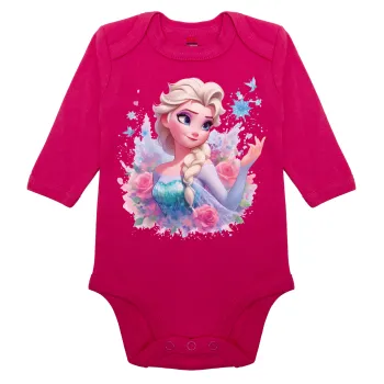 Elsa Princess, Μακρυμάνικο βρεφικό φορμάκι, 0-18 μηνών, ΡΟΖ, 100% Organic Cotton