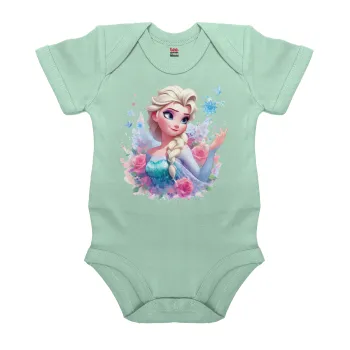 Elsa Princess, Βρεφικό φορμάκι μωρού, 0-18 μηνών, mint (Μέντα), 100% Organic Cotton, κοντομάνικο