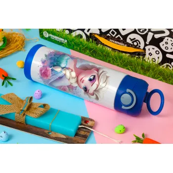 Elsa Princess, Πασχαλινή Λαμπάδα με Παιδικό παγούρι θερμό, ανοξείδωτο, με καλαμάκι ασφαλείας, ΜΠΛΕ (500ml)