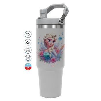 Elsa Princess, ΓΚΡΙ χρώματος Θερμός Ανοξείδωτο 890ml (30oz) με χερούλι