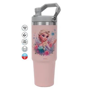 Elsa Princess, ΡΟΖ χρώματος Θερμός Ανοξείδωτο 890ml (30oz) με χερούλι