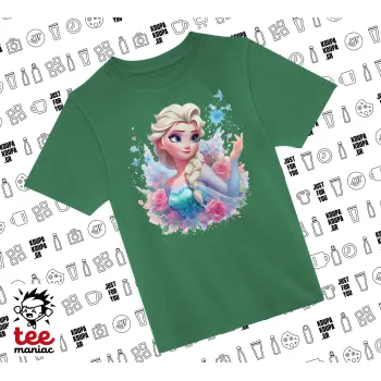 Elsa Princess, Άνετο παιδικό T-Shirt ΠΡΑΣΙΝΟ από 100% βαμβάκι, για κάθε μέρα. Vegan & OEKO-TEX πιστοποιημένο.