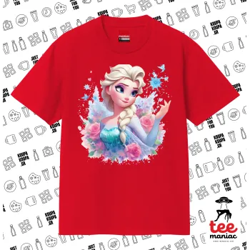 Elsa Princess, Κλασικό T-Shirt, διπλής ραφής, χωρίς πλευρικές ραφές ΚΟΚΚΙΝΟ από 100% βαμβάκι. Vegan & OEKO-TEX πιστοποιημένο.