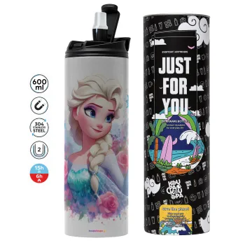 Elsa Princess, Tumbler ποτήρι θερμό ΓΚΡΙ από ανοξείδωτο ατσάλι 600ml