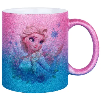 Elsa Princess, Κούπα Χρυσή/Μπλε Glitter, κεραμική, 330ml