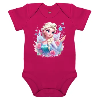 Elsa Princess, Βρεφικό φορμάκι μωρού, 0-18 μηνών, ΡΟΖ, 100% Organic Cotton, κοντομάνικο