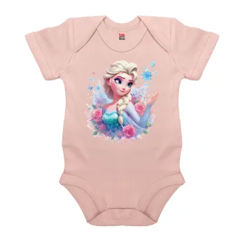 Elsa Princess, Βρεφικό φορμάκι μωρού, 0-18 μηνών, ΡΟΖ POWDER, 100% Organic Cotton, κοντομάνικο