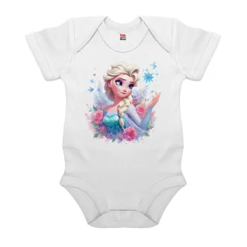 Elsa Princess, Βρεφικό φορμάκι μωρού, 0-24 μηνών, ΛΕΥΚΟ, 100% Organic Cotton, κοντομάνικο