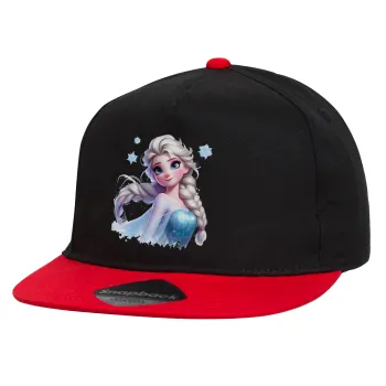 Elsa Princess, Καπέλο παιδικό Flat Snapback, Μαύρο/Κόκκινο (100% ΒΑΜΒΑΚΕΡΟ, ΠΑΙΔΙΚΟ, UNISEX, ONE SIZE)