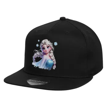 Elsa Princess, Καπέλο παιδικό Flat Snapback, Μαύρο (100% ΒΑΜΒΑΚΕΡΟ, ΠΑΙΔΙΚΟ, UNISEX, ONE SIZE)
