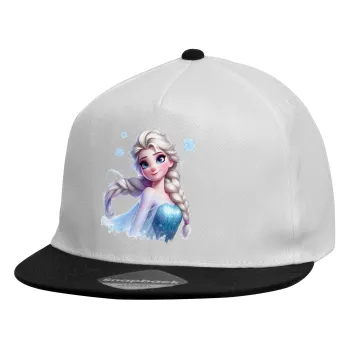 Elsa Princess, Καπέλο παιδικό Flat Snapback, Λευκό (100% ΒΑΜΒΑΚΕΡΟ, ΠΑΙΔΙΚΟ, UNISEX, ONE SIZE)