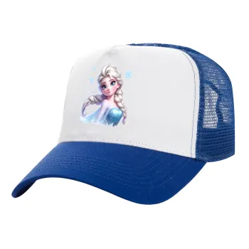 Elsa Princess, Καπέλο Ενηλίκων Structured Trucker, με Δίχτυ, ΛΕΥΚΟ/ΜΠΛΕ (100% ΒΑΜΒΑΚΕΡΟ, ΕΝΗΛΙΚΩΝ, UNISEX, ONE SIZE)