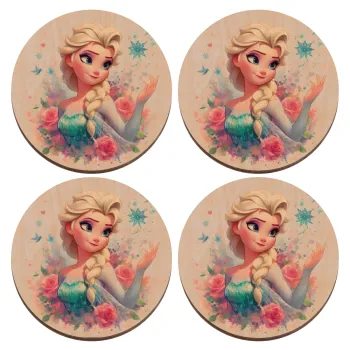 Elsa Princess, ΣΕΤ x4 Σουβέρ ξύλινα στρογγυλά plywood (9cm)