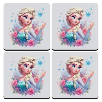 Elsa Princess, ΣΕΤ 4 Σουβέρ ξύλινα τετράγωνα (9cm)