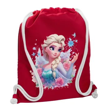 Elsa Princess, Backpack pouch GYMBAG Red, with pocket (40x48cm) & thick cords