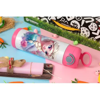 Elsa Princess, Πασχαλινή Λαμπάδα με Παιδικό παγούρι θερμό, ανοξείδωτο, με καλαμάκι ασφαλείας, ΡΟΖ (500ml)