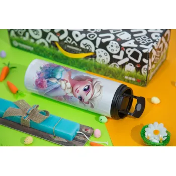 Elsa Princess, Πασχαλινή Λαμπάδα με Travel Tumbler θερμό με διπλό καπάκι (600ml, BPA free) & κερί αρωματικό πλακέ (30cm) (ΤΙΡΚΟΥΑΖ)