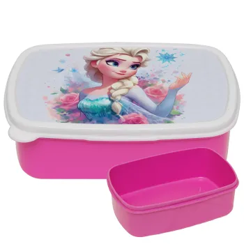 Elsa Princess, ΡΟΖ παιδικό δοχείο φαγητού (lunchbox) πλαστικό (BPA-FREE) Lunch Βox M18 x Π13 x Υ6cm
