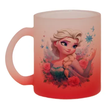 Elsa Princess, Κούπα γυάλινη δίχρωμη με βάση το κόκκινο ματ, 330ml