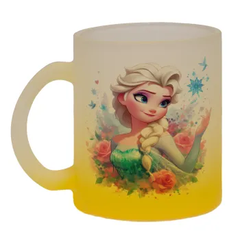 Elsa Princess, Κούπα γυάλινη δίχρωμη με βάση το κίτρινο ματ, 330ml