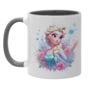 Elsa Princess, Κούπα χρωματιστή γκρι, κεραμική, 330ml