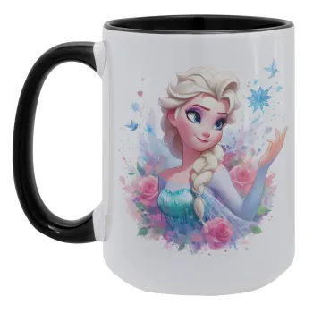 Elsa Princess, Κούπα Mega 15oz, κεραμική Μαύρη, 450ml