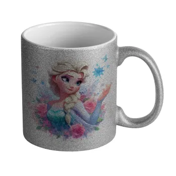 Elsa Princess, Κούπα Ασημένια Glitter που γυαλίζει, κεραμική, 330ml