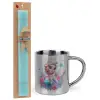 Easter Set, metallic thermal cup (300ml) & aromatic flat Easter candle (30cm) (TURQUOISE)