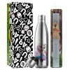 Easter Set, metallic stainless thermos flask (500ml) & scented flat Easter candle (30cm) (GRAY)