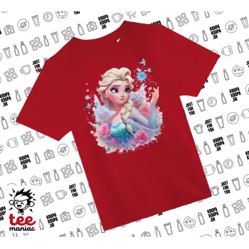 Elsa Princess, Άνετο παιδικό T-Shirt ΚΟΚΚΙΝΟ από 100% βαμβάκι, για κάθε μέρα. Vegan & OEKO-TEX πιστοποιημένο.