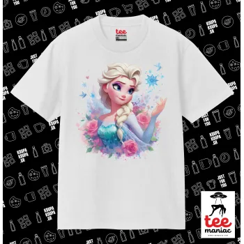 Elsa Princess, Κλασικό T-Shirt, διπλής ραφής, χωρίς πλευρικές ραφές ΛΕΥΚΟ από 100% βαμβάκι. Vegan & OEKO-TEX πιστοποιημένο.