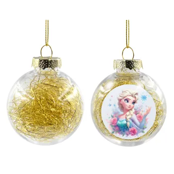Elsa Princess, Στολίδι Χριστουγεννιάτικη μπάλα δένδρου διάφανη με χρυσό γέμισμα 8cm
