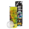 Neon Yellow Travel Tumbler, with metal straw (Stainless steel 304 Food grade, BPA free, 600ml)
