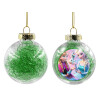 Transparent Christmas tree ball ornament with green filling 8cm