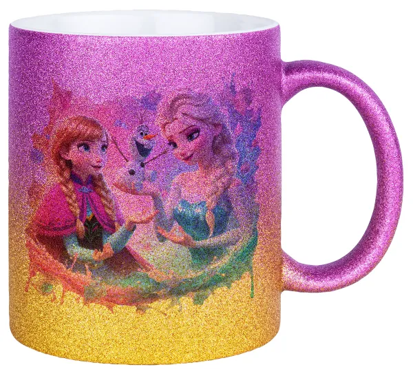 Έλσα & Άννα — Κούπα Χρυσή/Ροζ Glitter, κεραμική, 330ml