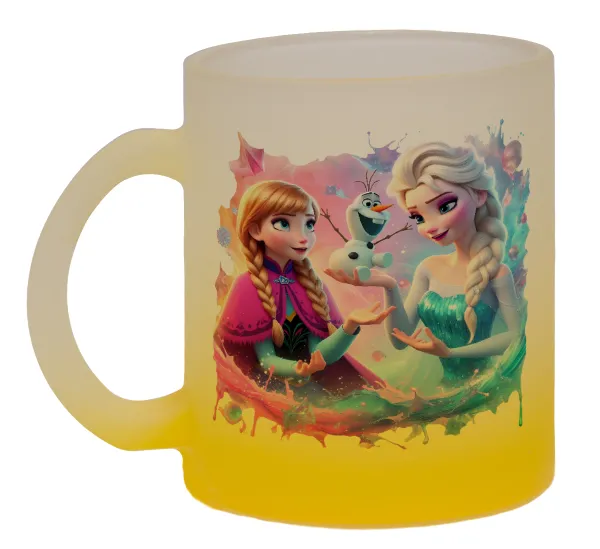 Elsa & Anna Princess — Two-tone glass mug with matte yellow base, 330ml