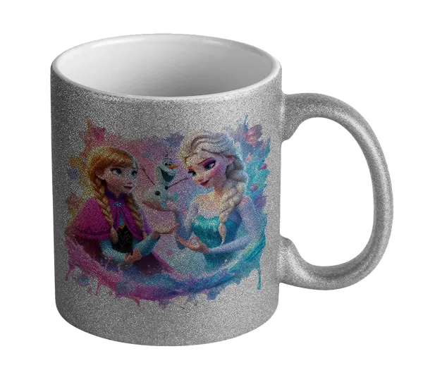 Elsa & Anna Princess — Silver glitter mug that sparkles, ceramic, 330ml
