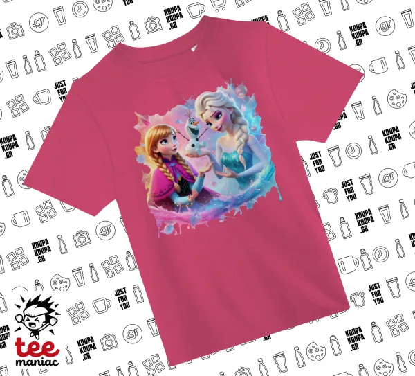 Έλσα & Άννα — ΡΟΖ παιδικό T-Shirt από 100% βαμβάκι, για κάθε μέρα. Vegan & OEKO-TEX πιστοποιημένο.