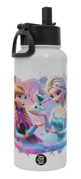 Elsa & Anna Princess — Metal mug thermo White with Straw and Spout Lid (Stainless steel), double wall, 950ml