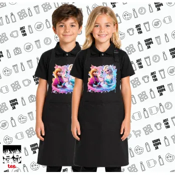 Έλσα & Άννα, Μαύρη ΠΑΙΔΙΚΗ Ποδιά μακριά Σεφ ολόσωμη με τσέπες