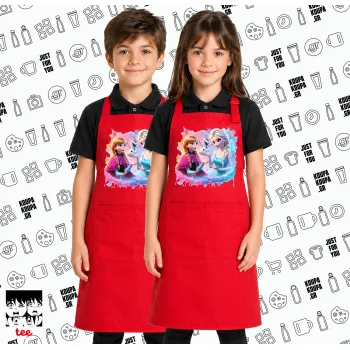 Έλσα & Άννα, Κόκκινη ΠΑΙΔΙΚΗ Ποδιά μακριά Σεφ ολόσωμη με τσέπες